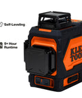 Self Leveling Laser Level With 3x360 Degree Green Beams Rechargeable Battery Magnetic Mount And Compact Rugged Design For Fast Accurate Interior And Exterior Layouts On Any Jobsite. orange and black laser level with self-leveling base