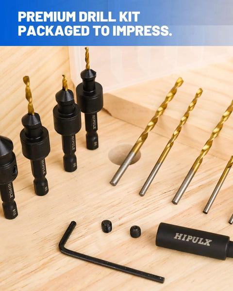 Woodworking Countersink Drill Bit Set For Wood With 14 Pieces Includes Sizes 4 6 8 10 12 Quarter Inch Hex Shank Magnetic