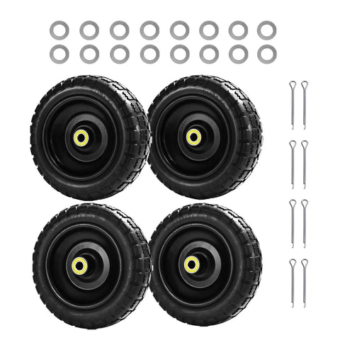 4 Pack 10 Inch Flat Free Tires For Gorilla Carts And Garden Wagons 4.10/3.50-4 Solid Rubber Wheels With 5/8 Inch Axle Bore