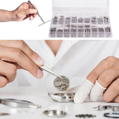 Watch band pins kit with case; 360pcs 1.5mm stainless steel spring bars for 8–25mm watch bands, with removal tool