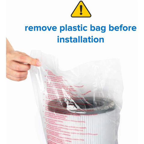 Hand holding 3 In 1 Replacement Filter Kit Fits KJ510B Air Purifier H13 True HEPA With Activated Carbon And Pre Filter in plastic bag