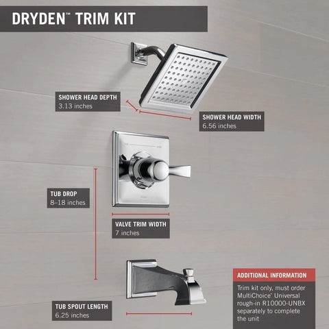 Dryden 14 Series Tub And Shower Trim Kit With Single Spray Touch Clean Shower Head In Chrome Finish Includes Universal Rough In Valve