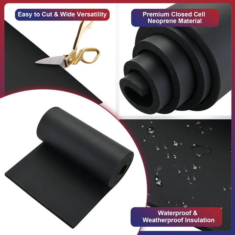 Beefy Closed Cell Neoprene Foam Sheet Roll For Soundproofing And Thermal Insulation Waterproof Shock Absorbing Rubber Padding on a surface.