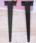 Tough As Nails T Shape Triangular Door Hinge with black iron body and six precision mounts for strong support.