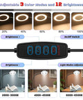 10X Lighted Magnifying Glass With Clip On Mount 48 LED Desk Clamp Magnifier showing lighting modes and brightness controls