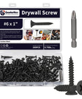 Beefy Heavy Duty Drywall Screws Set Of 200 Size Six By One Inch Coarse Thread Phillips Flat Countersunk Head For Wood Studs And Sheetrock Made From 1022A Phosphated Carbon Steel Grade Eight Point Eight Hardness in packaging