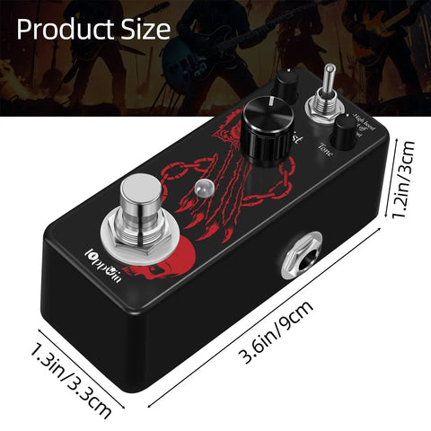 Heavy Metal Distortion Pedal With Three Modes Lo Boost Hi Boost And Bypass True Bypass for Pure Guitar Tone, compact metal design