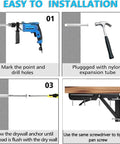 Step-by-step instructions for installing Heavy Duty Folding Shelf Bracket Six Inch Wall Mounted Collapsible Workbench Support.