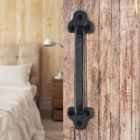 Rustic 9 Inch Cast Iron Sliding Barn Door Handle 2 Pack Black Vintage Gate Pull For Interior Doors Cabinets Drawers Outdoor Garage Closet