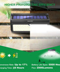 100 LED Solar Lights Outdoor Waterproof Super Bright 2000 Lumens Motion Sensor With 125 Degree Wide Beam Angle Easy Install