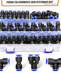 60 Piece 1 Quarter Inch Push To Connect Air Hose Fittings Quick Release Pneumatic Kit With 15 Splitters 15 Elbows 15 Tees And 15 Straights For Air Lines Durable Plastic Construction