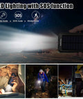 Rugged 8000mAh Solar Charger Power Bank For Outdoor Adventures, showing LED lighting effectiveness in various scenarios.