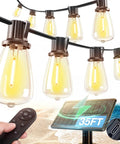 35Ft Solar String Lights Outdoor With Remote And USB Port IP54 Waterproof 11 LED Shatterproof Bulbs with solar panel and remote