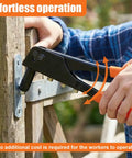 Using Rivet Gun Kit With Four Heads And 100 Rivets on metal plate, ideal for auto repair and DIY projects, showing effortless operation