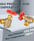 50 Pack Hose Bibb Valve Set With One Half Inch FIP To Three Quarter Inch MHT Brass Plumbing Fittings For Garden Boiler And Outdoor Water Service Beefy Rugged And Leak Proof Corrosion Resistant brass hose bibb valves with red handles, max 125 PSI and 160°F