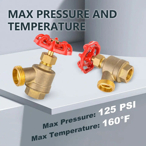 50 Pack Hose Bibb Valve Set With One Half Inch FIP To Three Quarter Inch MHT Brass Plumbing Fittings For Garden Boiler And Outdoor Water Service Beefy Rugged And Leak Proof Corrosion Resistant brass hose bibb valves with red handles, max 125 PSI and 160°F