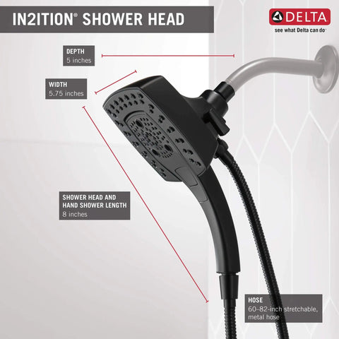 Five Spray In2ition 2 In 1 Dual Shower Head With Hose And Magnetic Dock Handheld Matte Black Shower System detail view