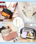 Image showing the 2 In 1 Nose Hair Cutter With Upgraded Double Sided Blades in various toiletry and makeup bags, cream color trimmer.