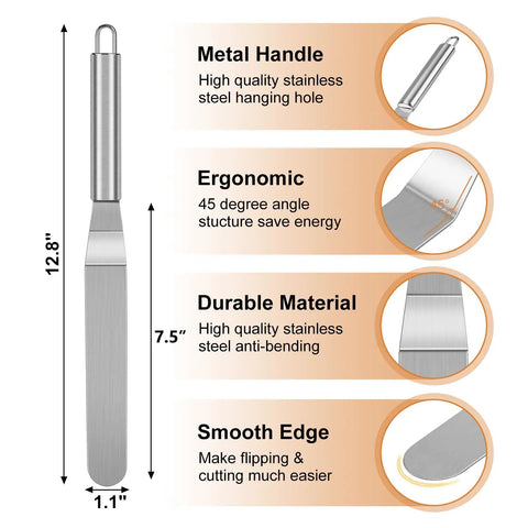 Must Have Pro Grade Crepe Spreader And Spatula Kit Set 12 Inch Curved Offset Spatula with ergonomic handle and smooth edge