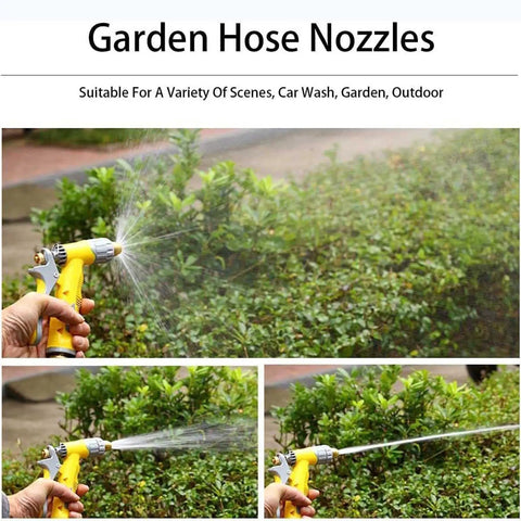 Garden Hose Nozzles in use, watering shrubs; Heavy Duty Stainless Steel Hose Reel Built Like A Tank For Garden Yard And Car Wash Top Notch Industrial Water Organizer That Is Dead Simple To Mount And Honestly Just Gets The Job Done Daily.