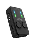 iRig Pro Duo IO USB Audio Interface Dual Channel 24 Bit with TRS Balanced Outputs and Headphone Jack, angled front view