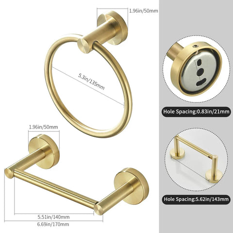 Gold Brushed Toilet Paper Holder And Towel Ring Set For Bathroom Wall Mount Double Post SUS304 Stainless Steel 2 Piece