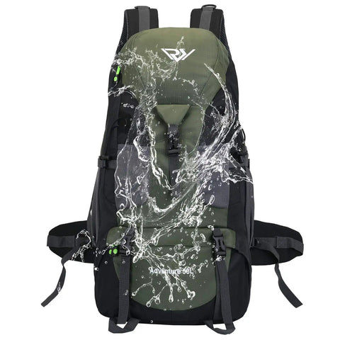 Ultra Lightweight 50L Hiking Backpack For Men And Women Durable 2.2 Lb Camping Pack For 2 To 3 Day Weekend Adventures Travel Outdoor Daypack With Comfortable Straps Built Tough For Trails, showing water resistance feature
