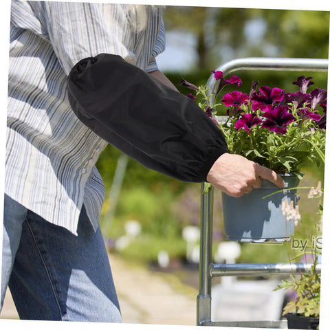 Get Your Arms Covered With These Tough As Nails Extended Black Arm Sleeves 2 Pairs Pack Oilproof Guards in use while gardening.