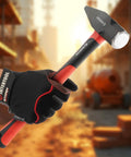Person holding 40 Oz Blacksmith Hammer For Metalworking And Welding With Shock Absorbing Anti Slip Fiberglass Handle