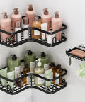 Adhesive Corner Shower Caddy 3-Pack With Soap Holder And Hooks, Space-Saving, No Drill Bathroom Shelves, Rustproof Waterproof Organizer For Small Bathrooms, Kitchen And Rental Friendly, Black