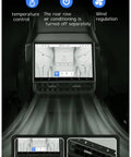 Slick Aftermarket Rear Seat Entertainment Screen For Tesla Model 3 And Model Y With 8.66 Inch HD touchpad displaying air conditioning controls.