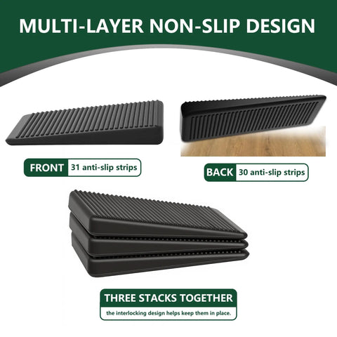 Adjustable Furniture Levelers With Flexible Plastic Wedge Shims That Straight Up Stabilize Wobbly Tables Chairs Bed Frames And Pipes In A Rock Solid Wobble Free 20 Pack Bundle showing multi-layer anti-slip design with rubber strips.