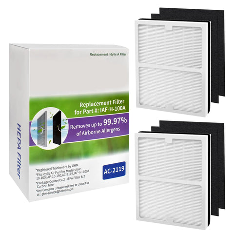 2 Pack Replacement Air Purifier Filters For AC-2119 And IAP-10 Series with packaging and filter set