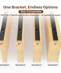Heavy Duty Floating Shelf Brackets Set Black Metal Mantel Brackets For Hidden Shelving Mounting Decorative Floating Shelf Hardware 56x6x1 Inches Easy Drill Install demonstrating board size compatibility.