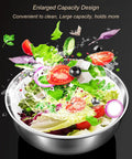 Kickass Electric Salad Spinner With Slick Usb Rechargeable Motor Stainless Steel Bowl For Crispy Greens And Fresh Fruit Hassle Free Cordless Kitchen Game Changer You Will Love, large stainless steel bowl with fresh salad ingredients.