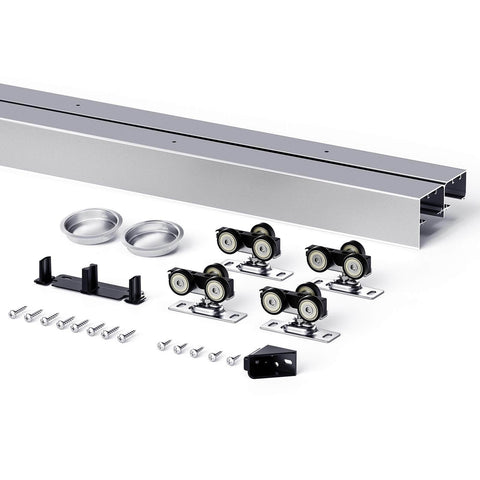 Bypass Pocket Door Hardware Kit 6 Foot 72 Inch Double Sliding System with aluminum track and quiet glide rollers