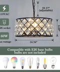 Three Light Modern Crystal Chandelier In Black Metal Farmhouse Pendant Light With E26 Base Adjustable Ceiling Fixture Lit