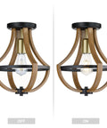 Three Pack Gold One Light Rustic Semi Flush Mount Ceiling Light Fixtures Black With Handmade Brown Finish Vintage Hallway