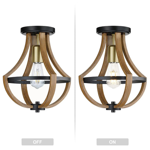 Three Pack Gold One Light Rustic Semi Flush Mount Ceiling Light Fixtures Black With Handmade Brown Finish Vintage Hallway