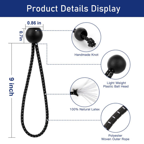 9 Inch Ball Bungee Cords Bundle Of 50 With Toggle Balls For Tarp Canopy Camping Shelter Cargo And Tent Poles UV Resistant Easy To Set Up Indoor Outdoor Use