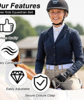 Woman wearing white 2 Pack Elastic Equestrian Belt For Women, 1.5 Inch Adjustable Horse Riding Belt With Buckle, horseback riding