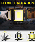 Rechargeable 30W LED Work Light With 3000 Lumen Output On The Job 5 Modes Magnetic Base 360 Degree Rotating Foldable Design
