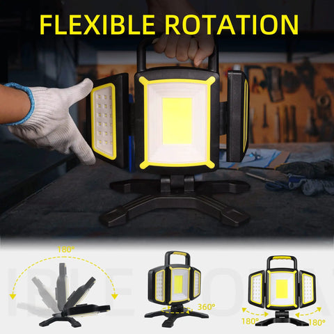 Rechargeable 30W LED Work Light With 3000 Lumen Output On The Job 5 Modes Magnetic Base 360 Degree Rotating Foldable Design