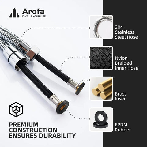 Stainless Steel Bidet Hose 47 Inch With Nylon Braided PVC Inner Hose G One Half Fitting Handheld Sprayer Chrome Finish