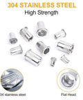 Rivet Nut Assortment Kit 70 Piece Set Of 304 Stainless Steel Flat Head Threaded Rivnuts M3 To M8 high strength steel pieces