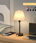 Bedside Table Lamps Set Of 2 With Dual USB Ports And Built In AC Outlet for easy nightstand charging, fabric shade, modern bedroom setup