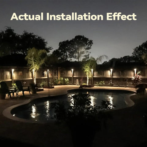 12-Pack Low Voltage LED Deck Lights With 5 CCT Settings, 180LM Each lighting backyard fence by a pool at night
