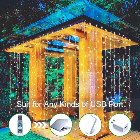 300 LED Fairy Curtain Lights With Remote Control, Dimmable Brightness, USB Powered For Home, Bedroom, Outdoor Decor
