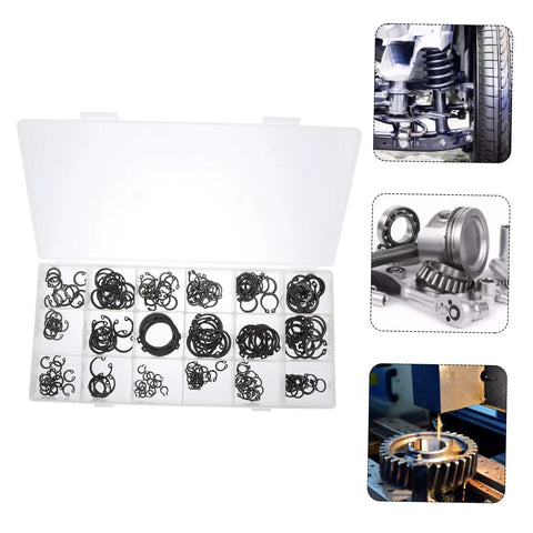 225-Piece Carbon Steel C-Shape Snap Ring Kit With External Retaining Clips for Shafts Durability in Automotive Machinery DIY Projects
