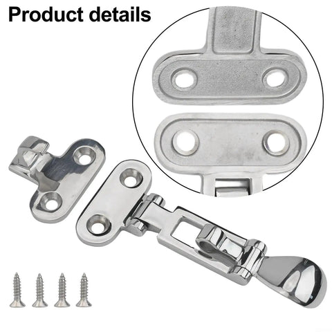 Anti Rattle Marine Latch In 316 Stainless Steel For Yacht Boat RV Cabinet Toolbox With Padlock Eyelet Silver, detail view with screws